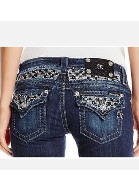Miss Me BootCut Lace Sequins Flap Pocket  Jeans Embellished Back Pockets Size 30
